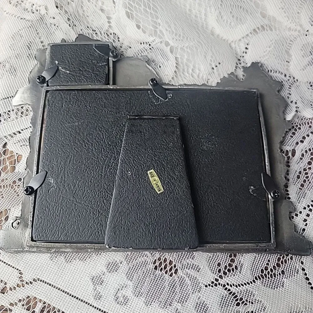Vtg Mini Pewter Metal Picture Frame W/Cats Holds 3.5X5
